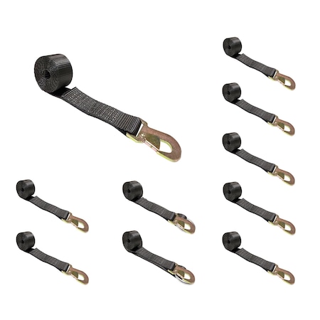 Tie 4 Safe 2" x 10' Wheel Lasso Lift Strap w/ Flat Snap Hook Tow Dolly , 10PK TWS21-2510-M3-BLK-C-10